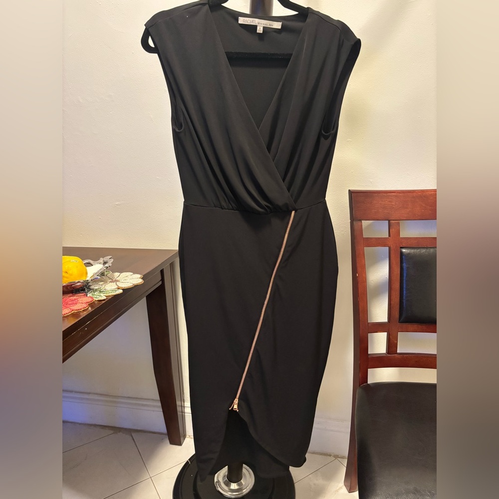 RACHEL Rachel Roy Black Asymmetrical Dress with Gold Zipper